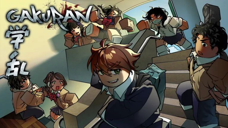Official Gakuran artwork of students crowding a school stairway