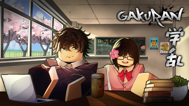 Official Gakuran classroom illustration of two students at their desks